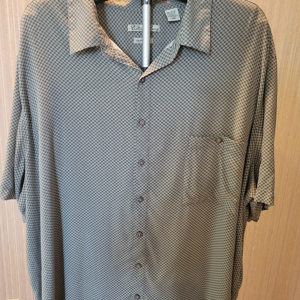 BatikBay Men's Patterned Gray Button Down Shirt 4XL